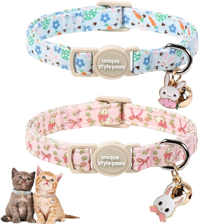 Unique Style Paws Easter Cat Collar,Easter Day Cat Collars,Blue Kitten Collar Breakaway Buckle,Adjustable Soft Cotton Puppy Collar,Ideal Gift for Boy Girl Cats