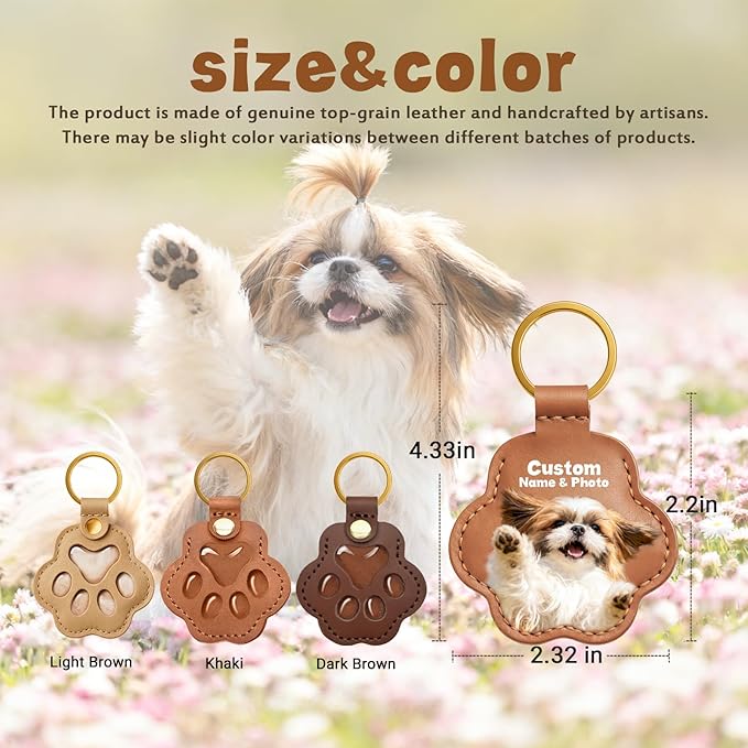 Personalized Pet Memorial Gifts for Dogs, Custom Name Paw Shaped Leather Keychain, Dog Fur Keepsake for Bag or Key
