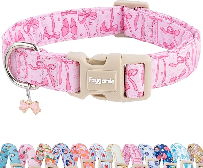 Faygarsle Cute Pink Bow Pattern Dog Collar for Summer Spring DesignSmall Medium Large Dogs L