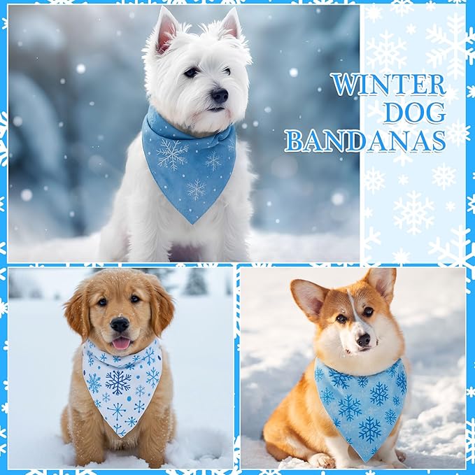 Weewooday 50 Pcs Winter Bandanas Bulk for Dogs Snowflake Cats Bandanas Charm Soft Triangle Bibs Adjustable Scarf for Small Medium Large Pets Winter Costume(19.7 x 13.8 x 13.8 Inch)