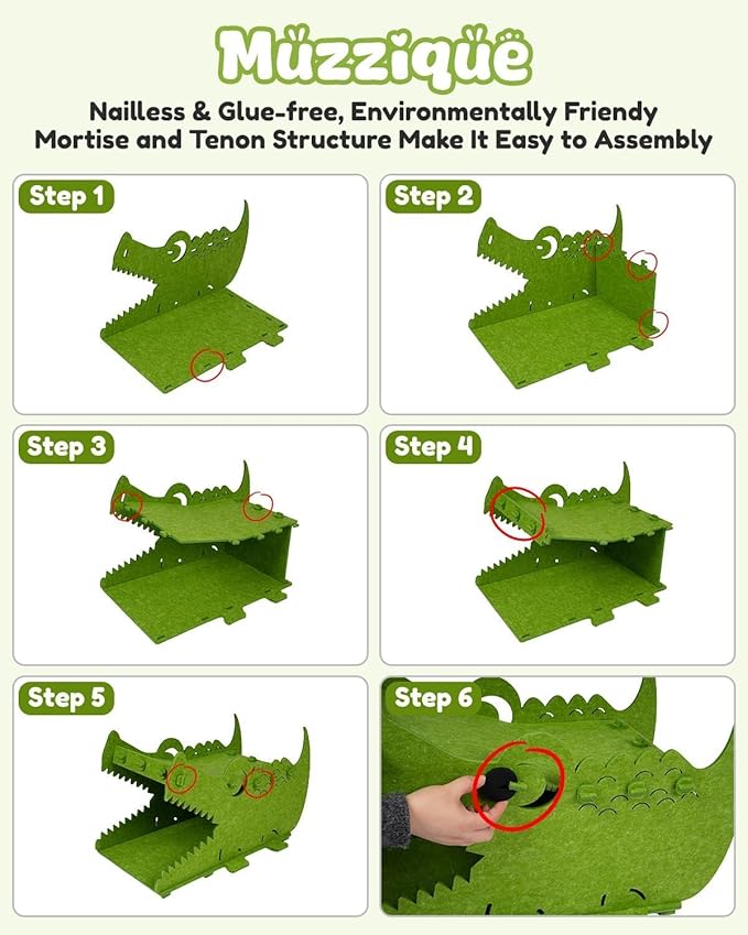 Cat Bed House, for 25 LBs Indoor Cats&Small Dogs, Large Cute Crocodile Felt Pet Perch, Insulated Washable Kitten Playhouse, Peekaboo Kitty Cave, Enclosed Puppy Nest, Multi Layer Bedside Cube Furniture