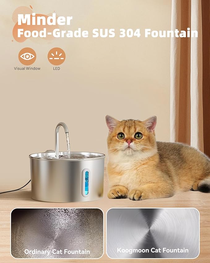 Cat Water Fountain Stainless Steel: Cat Fountain for Drinking - Automatic Pet Water Fountain for Cats Inside - 3.2L Dog Water Dispenser Cat Drinking Supplies Metal Kitty Spout Animal Waterer Bowl