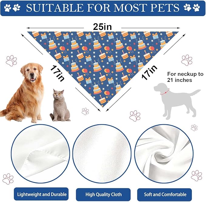 Birthday Dog Bandanas, Reversible Double Side Large Pet Bandanas, Celebration Set, Adjustable Triangle Holiday Scarves for Dogs Girl Boy Pets, Christmas Stocking Stuffers for Dogs