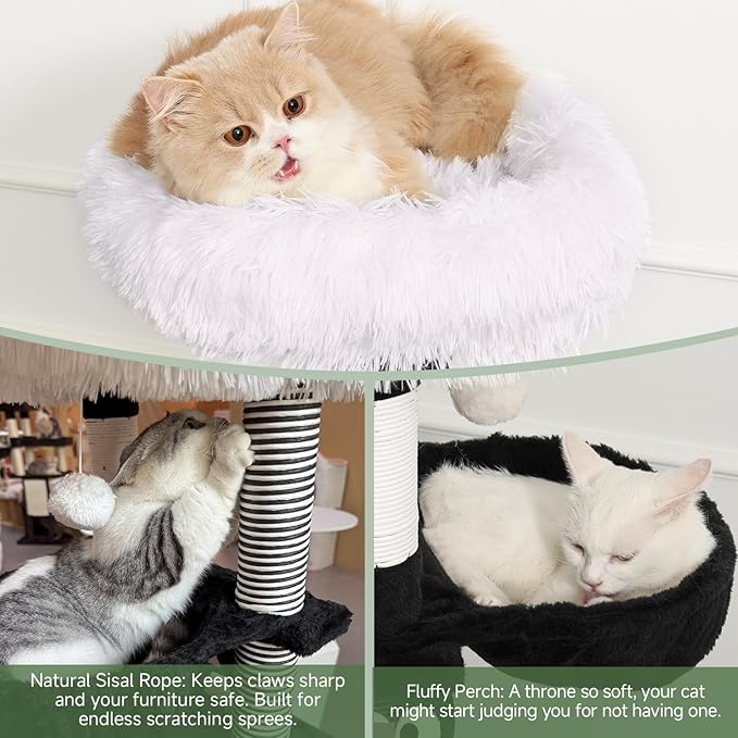 Cat Tree, 50.7in Multi-Level Cat Tower with Scratching Posts, Perch, Hammock and Hideaway condo, Indoor Cat Activity Center with Fun Cartoon Design, Black