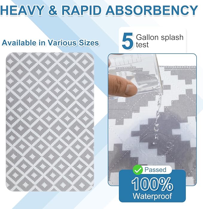 OUTCREATOR® Washable Bed Pads 34" x 36" (Pack of 2), Incontinence Mattress Protector, Anti-Slip Waterproof Underpads for Adults Kids Elderly Pets, Absorbency & Reusable Bedwetting Pads (Gray Geometry)