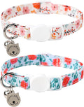 Lionet Paws 2pcs Pack Cotton Cat Collar,Breakaway Buckle with Rose Coreopsis and Brand Pendant Cute Adjustable Cat Kitten Collar,Ideal for Girl Cats