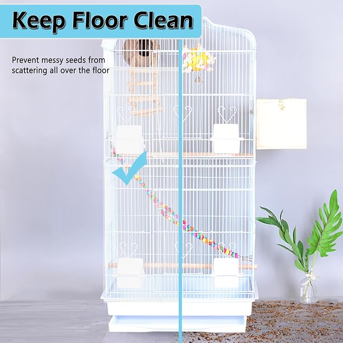 ASOCEA Large Bird Cage Seed Cather,Bird Cage Cover Adjustable Soft Airy Skirt Guard Birdcage Nylon Mesh Net for Parrot Parakeet Macaw African Round Square Cages Cover (78.5 * 27.6in-White)