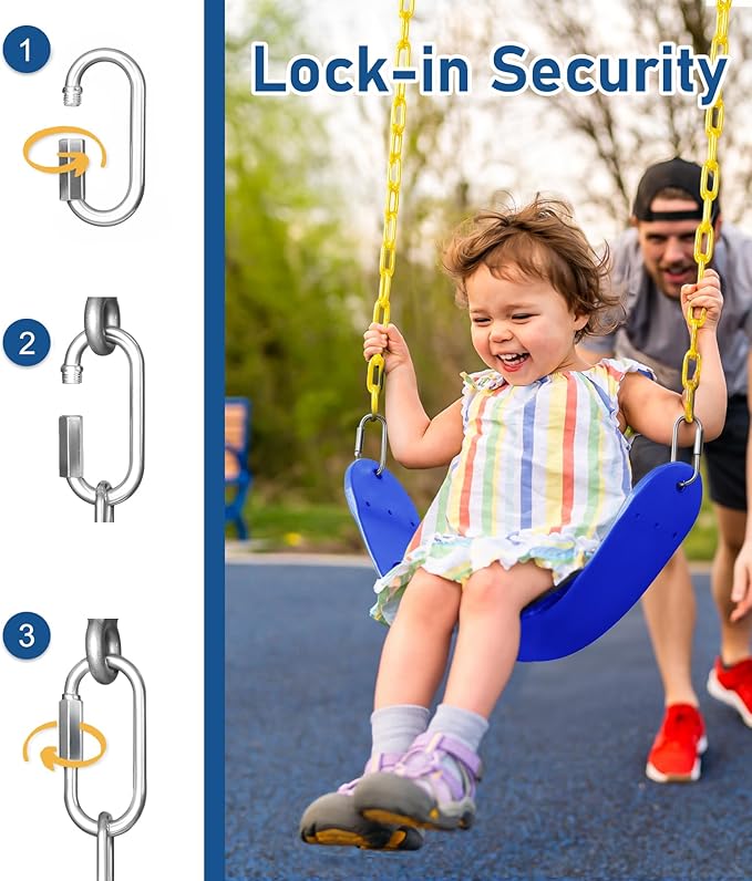 Heavy Duty Swing Seat, 66" Rust-Resistant Chains with 30" PPC-Coated Section, Swing Set Accessories Replacement with Quick Links, Kids Swings Supports 330 lbs for Outdoor Playground, Blue