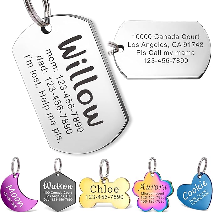 Anavia Personalized Pet ID Tags, Stainless Steel Glossy Laser Engraved Dog Cat Collar Name Tags, Multiple Colors Shapes Sizes (Dog Tag, Regular)