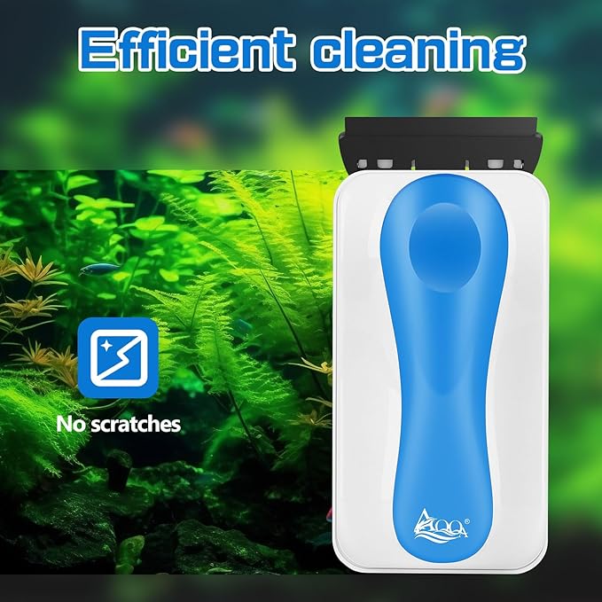 AQQA Aquarium Magnet Glass Cleaner,Dolphin Series-Fish Tank Algae Scraper Brush Cleaner for Glass or Acrylic,2 Detachable Blades Floating Cleaning Tool for 1/8"-1/4" Thickness