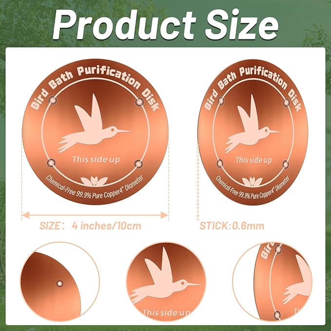 4Pcs Pure Copper Bird Bath Purification Disk,0.6mm thick,4''Reinforced Copper Purification Cleaner with Four-Point Support,All-Season Safe Clean Water Solution,Universal Fit for Outdoor Birdbath&Bowl