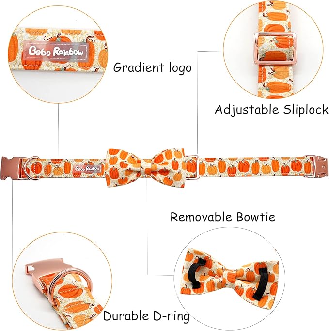 Dog Collar - Halloween Pumpkin Bowtie Dog Collars Gift Soft Bow Collar Pet Adjustable Metal Buckle Pet Collar for Small Dogs