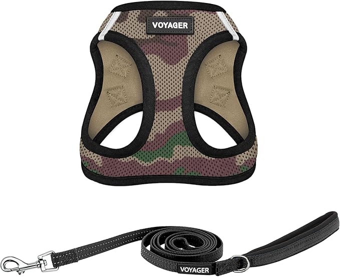 Best Pet Supplies Voyager Step-in Air All Weather Mesh Harness and Reflective Dog 5 ft Leash Combo with Neoprene Handle, for Small, Medium and Large Breed Puppies - Army Base, S