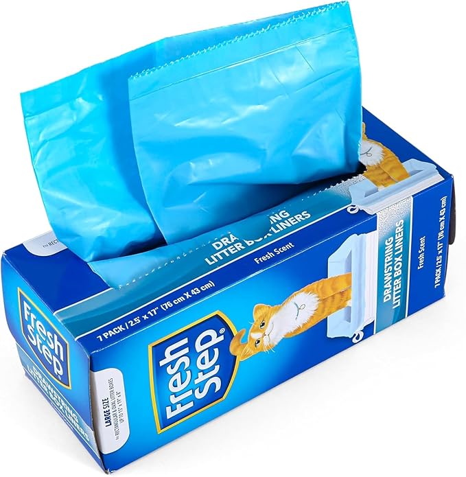 Fresh Step Drawstring Cat Litter Box Liners, Scented Heavy Duty Kitty Litter Bags for Large Oval or Rectangle Pans, Helps Contain Odor and Mess, Easy Lift Out Cleanup, 30 x 17 in, 7 Count - 4 Pack