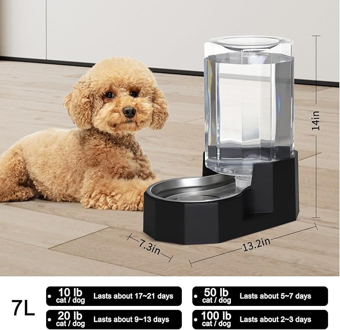 Sfozstra Large Dog Water Dispenser: 7L Automatic Gravity Water Feeder - Less Refills All-Day Water - No Mess Keeps Floors Dry - No Electricity - for Medium Dogs & Multi-Pet Homes - Workday/Pet Station