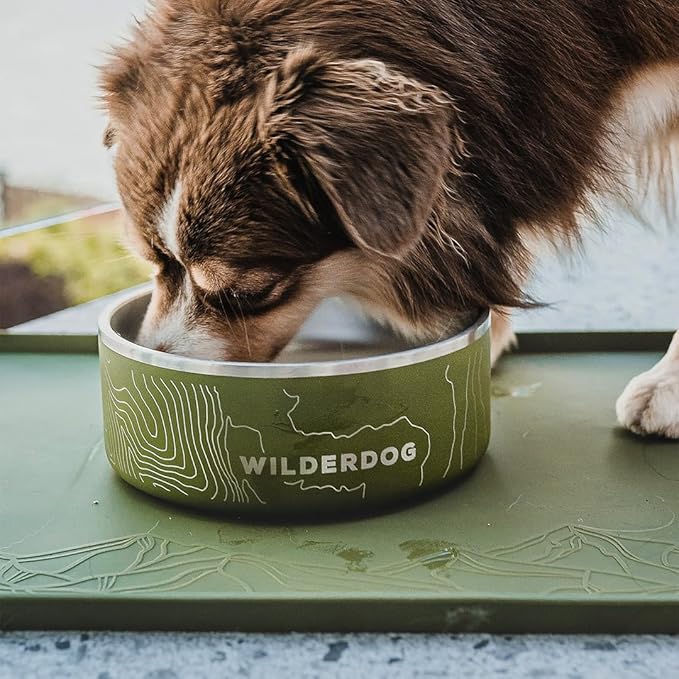 Wilderdog Silicone Pet Placemat Made with 100% Food-Grade Silicone Cone, BPA, PVC, and Phthalate-Free. Non-Toxic, Dishwasher Safe Feeding mat for Bowls with Spill Catcher and Raised Mountain Logo