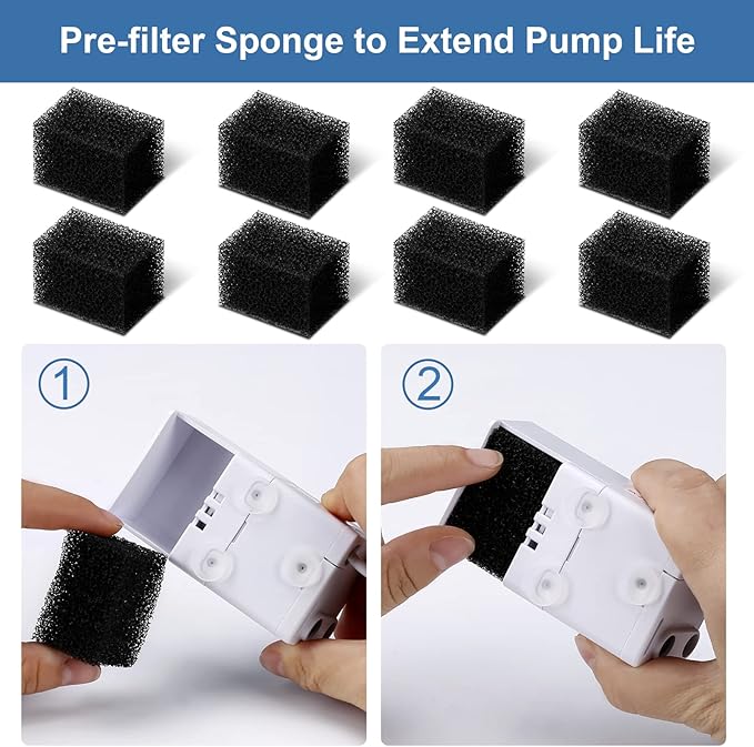 24 Pcs Cat Fountain Replacement Filters：12 Pack Replacement Filters with 12 Pack Pre-Filter Sponges, Pet Fountain Filter Fit for 95oz/2.8L Automatic Pet Fountain Cat Water Fountain