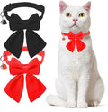 Cat Collar Breakaway with Bells, Soft Pure Cotton Bowtie Collar for Girl Boy Cats, 2 Pack Cute Personalized Small Kitten Collars with Bow for Weddings Parties, Red and Black, 8-12 Inch