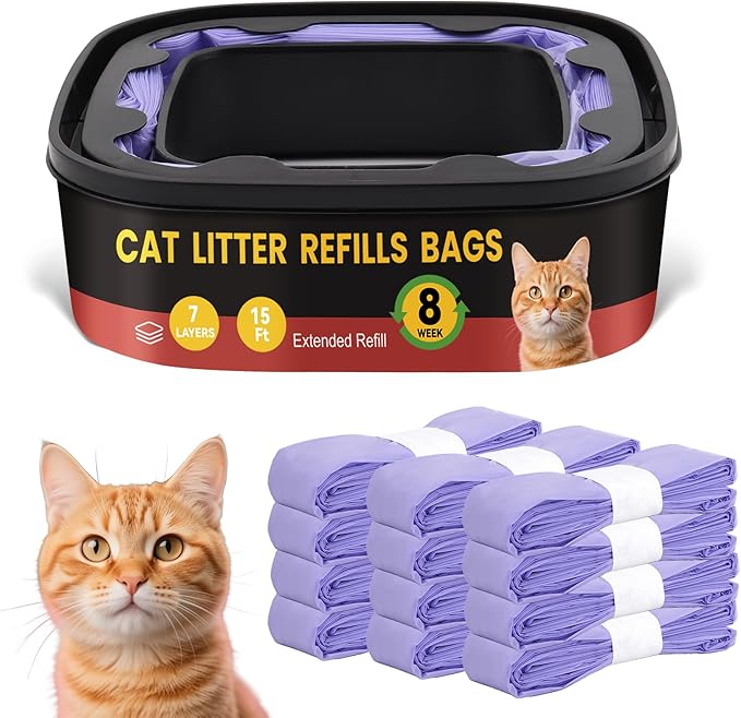 Cat Litter Refill Bags Replacement -12 Pack for Litter Genie Standard,Plus,Style,XL+ Pails, 7-Layer Odor Barrier to Lock in Smell, Durable & Leak-Proof, Easy-Load Refills