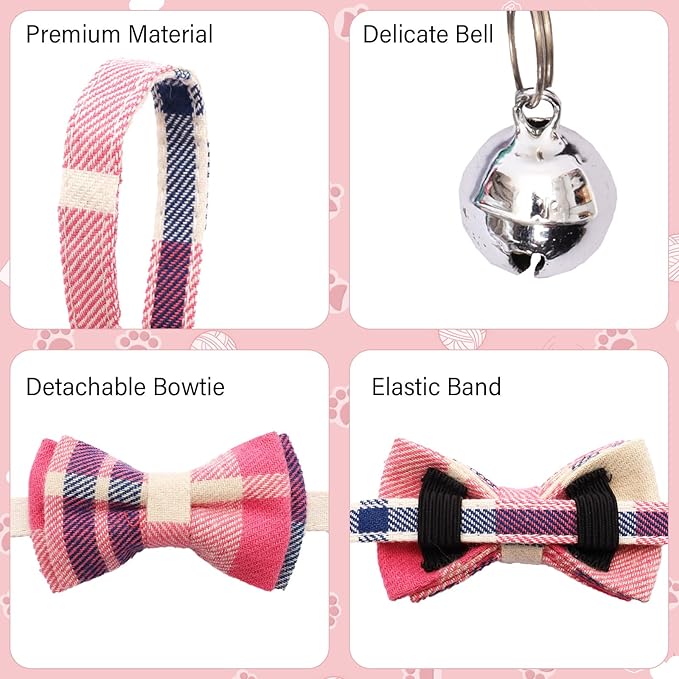 10 Pcs Cat Collar Breakaway with Bow Tie and Bell Kitten Collars Removable Bowtie Plaid Cat Collar for Cats Kittens Puppy (Fashion)