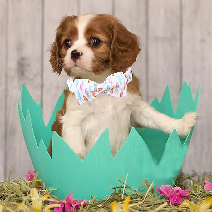 Lionheart glory Easter Dog Collar with Bow Tie Carrot Print Dog Collar Girl or Boy Soft Durable Adjustable Puppy Gift Collar Bows Spring Collar Dog Bow
