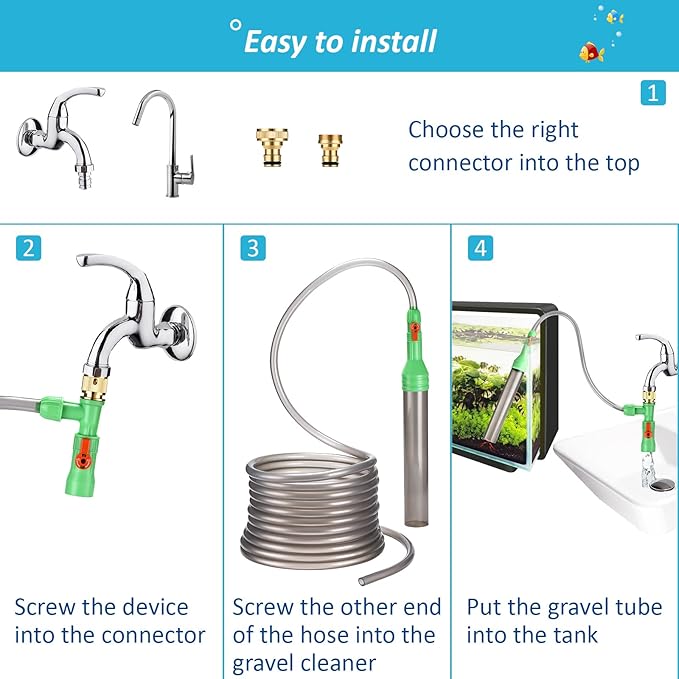 ZZM Fish Tank Cleaning Tools, Aquarium Water Changer Kit, Siphon Fish Tank Vacuum Gravel Cleaner, Universal Water Pump Accessories for Aquarium Quick Water Change (50ft)