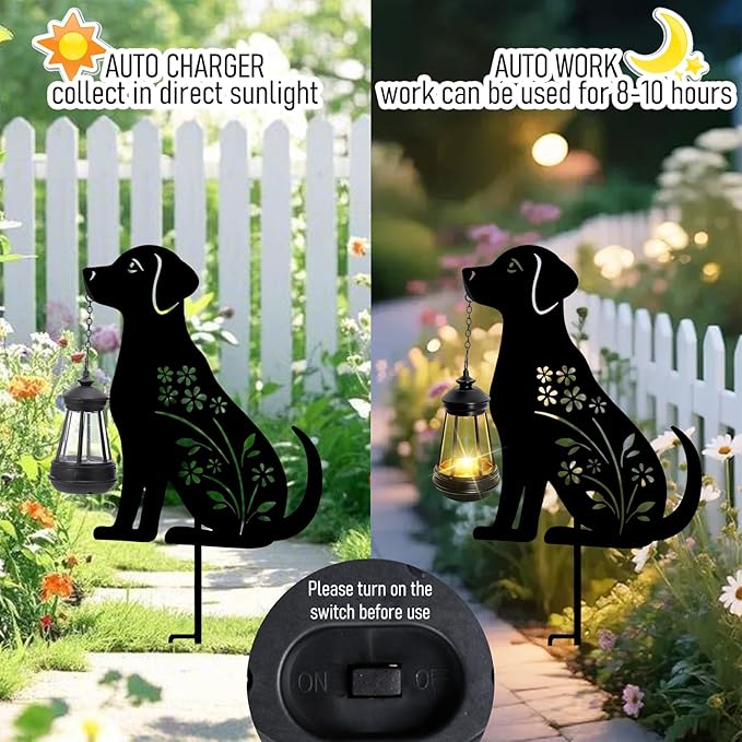 Bshine Dog Solar Light Outdoor Garden Decoration, Waterproof Metal Stake Black Outdoor Statue Lantern, Lawn Ornaments for Yard, Path, Patio, Sculpture Black Dog Gift Halloween Decor Housewarming Gift