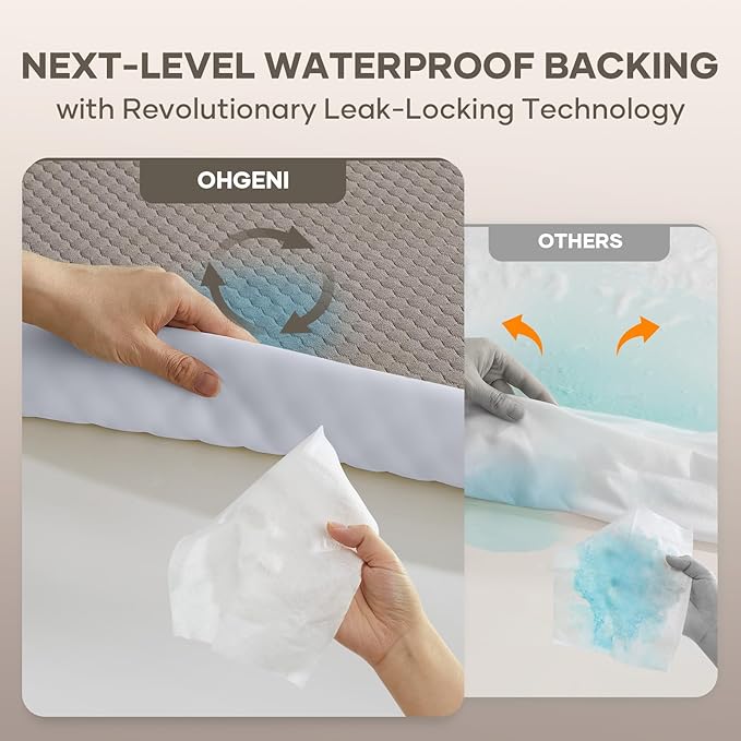 OhGeni 100% Waterproof Mattress Protector,Queen Size Mattress Soft Pad,Pet Hair & Bedwetting Resistant,Cooling Breathable Fitted Sheets,Washable Bed Cover,Non-Slip Deep Pocket,Noiseless,Brown