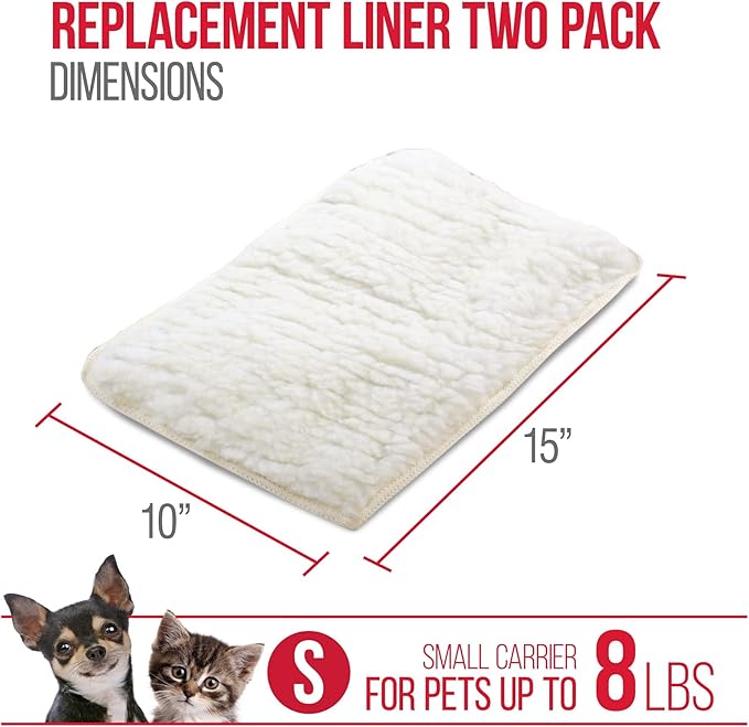 Sherpa Replacement Liners for Travel Pet Carriers - Soft Absorbent Dog Kennel Pad with Waterproof Backing, Machine Washable Dog Crate Pads, 14.5x9.75in - 2 Pack, White, Small
