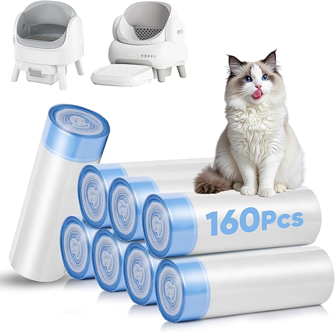 160 Count Cat Litter Box Liners Compatible with Neakasa & Pet Pivot Litter Box, Cat Litter Liners for Automatic Litter Box, 9-10 Gallon Thick Heavy Duty Waste Bags with Drawstrings, 27.17" x 12.99"