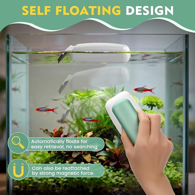 AQQA Aquarium Magnet Glass Cleaner - Enhanced Magnetic Fish Tank Cleaner with 2 Types of Blades, Self-Floating Aquarium Glass Scrubber Algae Scrapers for up 0.79" Thick Glass/Acrylic Aquariums (XL)