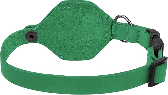 Breakaway Airtag Cat Collar with Removable Bell - Leather Pet Collar with Apple Air Tag Holder - Adjustable GPS Collars for Girl Boy Cats Kitten Puppy - Lightweight, Cute and Comfortable (Green)