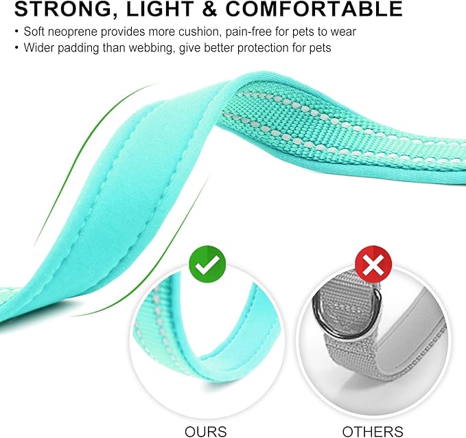 azuza Reflective Dog Collar,Soft Neoprene Padded Pet Collar with ID Tag Ring,Adjustable for Medium Dogs,Teal,M