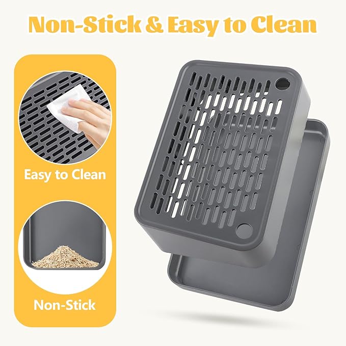 Litter Box Step, Cat Step/Ramp/Catcher with Filter Function, Easy to Clean, Ideal for Kitten & Elderly Cats (Dark Grey)