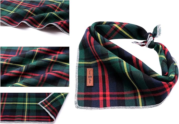 Lionet Paws Christmas Dog Bandana Washable Cotton Handkerchief Scarf Triangle Green Bandanas for Small Medium Dogs Girl Boy