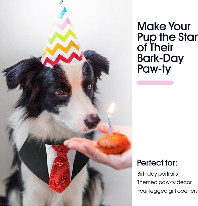 FUAMEY Dog Tie Bandanas,Formal Dogs Wedding Tuxedo Attire Puppy Collar with Ties Birthday Puppy Costume Adjustable Party Ball Tux,Doggies Valentines Cosplay for Small Medium Large Pet L
