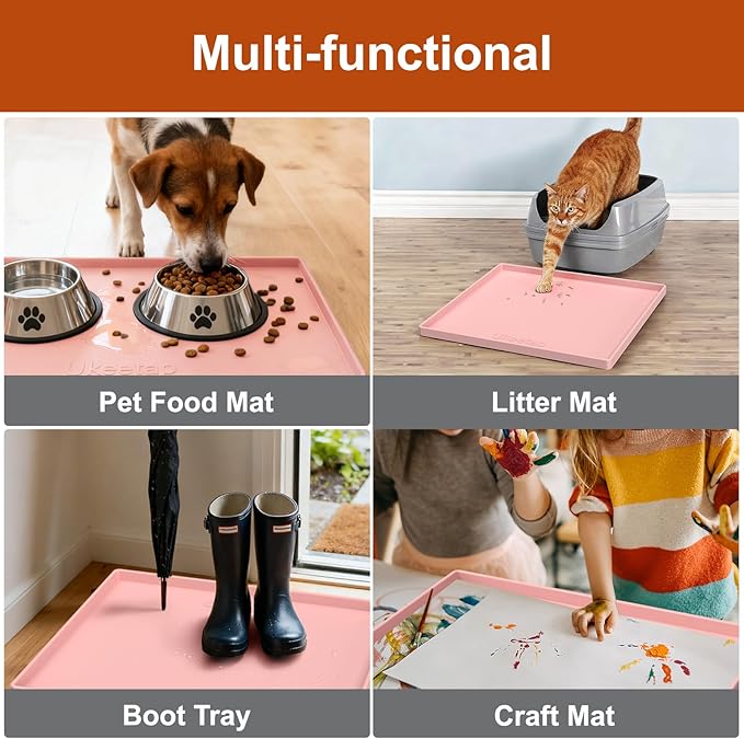 22" x 19" Extra Thick Waterproof Silicone Mat with Raised Edge, Under Sink Mat for Kitchen & Bathroom, Kitchen Cabinet Liner, Multi-Purpose for Storage & Protection, Pink