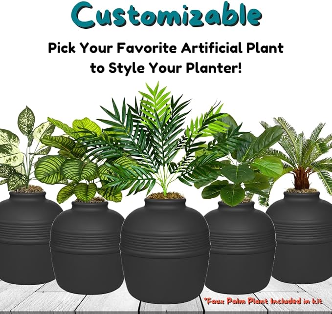 Good Pet Stuff Hidden Litter Box Planter, Decorative Cat Litter Enclosure with Carbon Filter, Artificial Plant, Easy Clean, Improved Design, Round Style, Base Kit, Matte Black