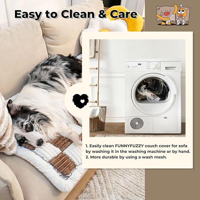 FUNNY FUZZY Pet Couch Covers for Sofa, Couch Covers for Dogs Washable Dog Couch Cover Protector Cream-Colored Furniture Sofa Covers for Dog Handmade Pure Cotton Pet Bed Mat (Brown, 23.6"×70.9")