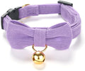 Soft Corduroy Cat Collar with Bell and Bowtie, Safety Breakaway Clasp, Adjustable for Kitten and Cats Purple Color.