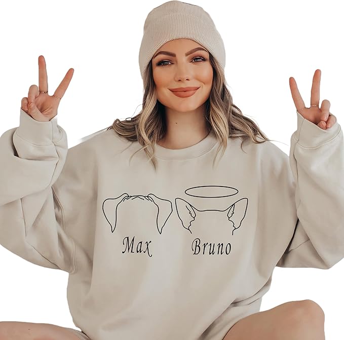 Custom Dog Mom Shirt for Women Pet Ears Sweatshirt with Name Unique Puppy Line Art Cute Dad Hoodie for DogDad Owner Lover