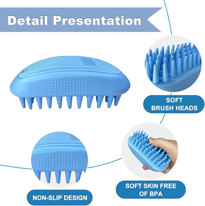 3PCS Dog Bath Brush, Dog Shampoo Brush, Dog Scrubber for Bath,Dog Bath Products are Suitable for Short, Long haired Dogs, Cats, Large Dogs, and Small Dogs