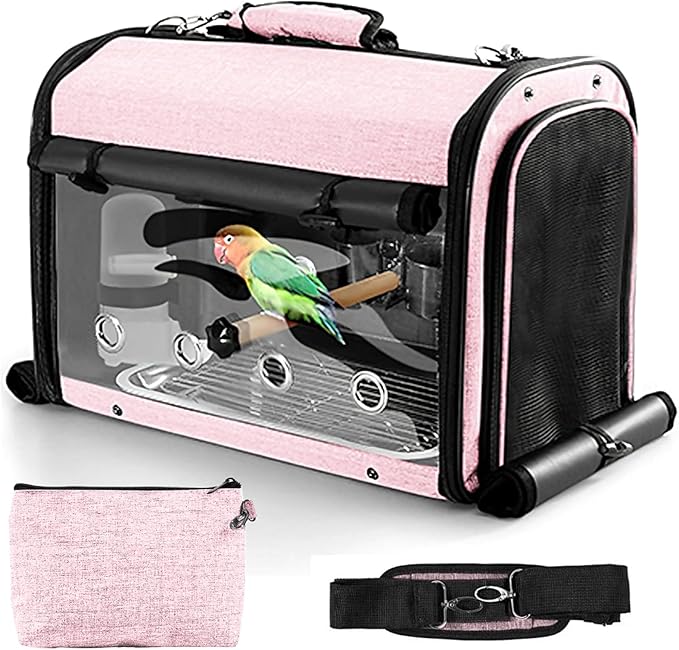 Sanmoncare Bird Carrier Bag Cockatiel Travel Cage with Stand, Lightweight Carrier for Small Bird, Portable Bag for Parrot, Pet Transparent Travel Backpack