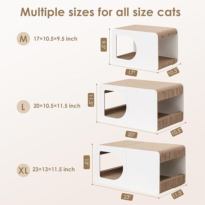EHEYCIGA Cardboard Cat Scratcher House, 20-Inch Corrugated Cat Scratcher for Indoor Cats, Large Scratching Board Pad, White