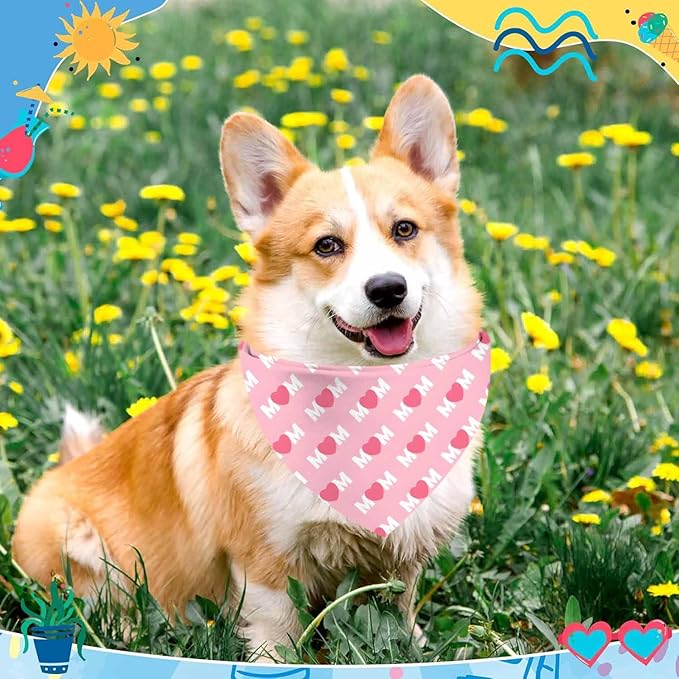 Mother Day Dog Bandanas, I Love Mom Dog Scarf, Accessories for Medium Large Dogs