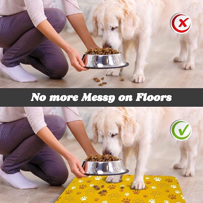 Dog Food Mat, Absorbent Water Bowl Mats Cat Pet Feeding Placemats Yellow 24 * 32 inch