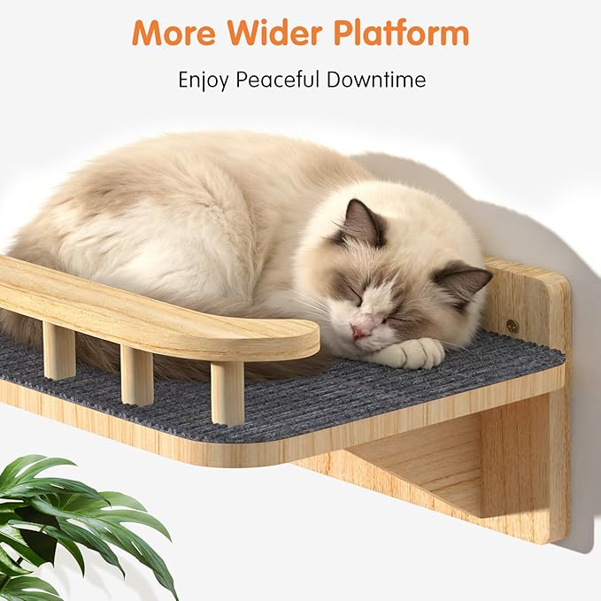 Cat Wall Shelves with 3 Steps, Floating Cat Shelves for Wall with Wide Perch, Modern Wood Wall Mounted Furniture up to 15lbs, Climber Shelf for Small/Medium Cats Sleeping,Jumping, Playing