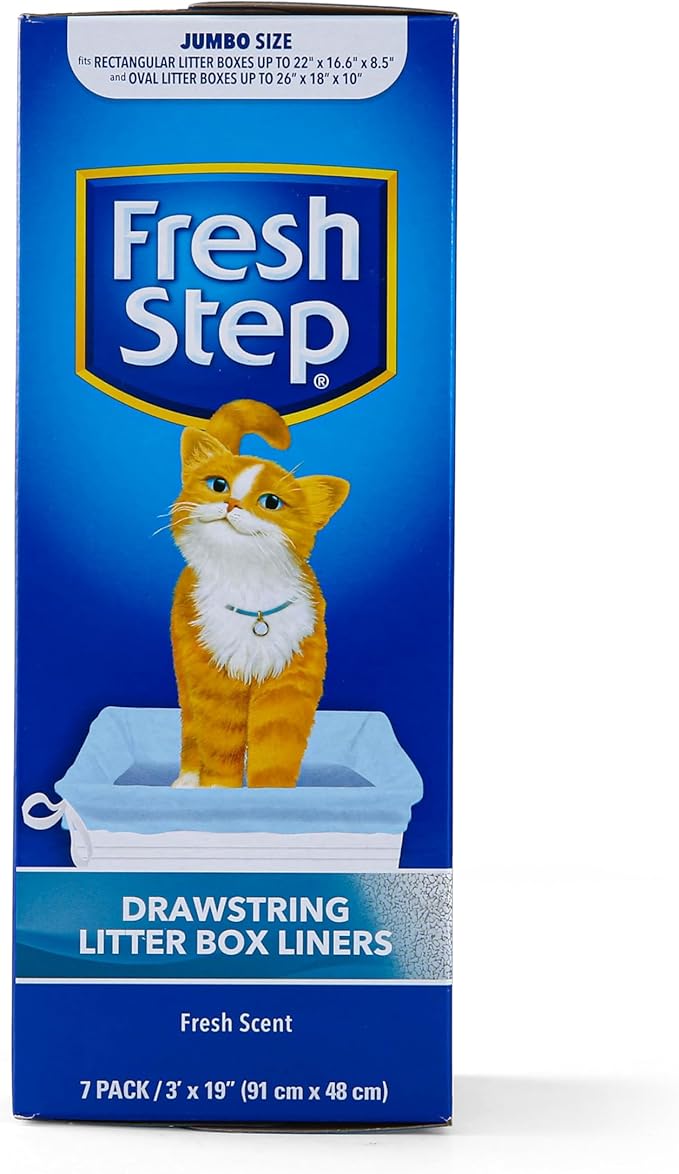 Fresh Step Jumbo Drawstring Cat Litter Box Liners, Scented Heavy Duty Kitty Litter Bags for X-Large Oval or Rectangle Pans, Helps Contain Mess for Easy Lift Out Cleanup, 36 x 19 in, 7 Count