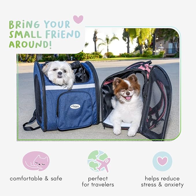 Petique The Backpacker Pet Carrier - Coral: for Small Dogs/Cats/Pets, Storage Pocket, Luggage Handle Slit, Leash Inside, Adjustable Straps, Reversible Mat, 3 Entryways, Folds Flat, Reflective Strip