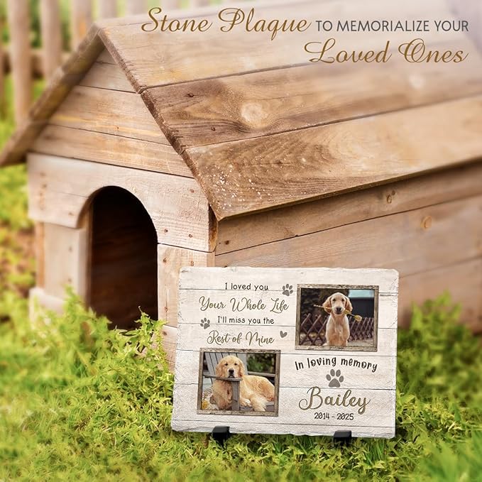 Personalized Rectangle Shaped Memorial Headstones for Dog Cat Passing Away - in Loving Memory Gifts for Condolences - Plaque Color to Show Vibrancy of Your Furry Friends for Pet Lovers